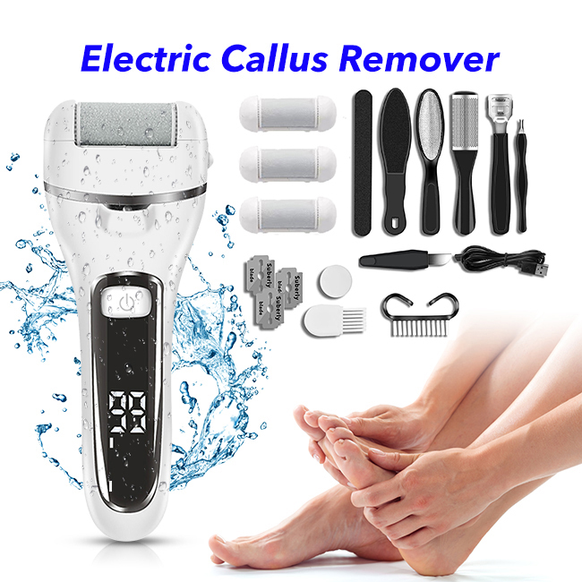 Electric Callus Remover for Feet Scrubber Remove Dead Skin Pedicure Tools Kit with 3 Roller Heads (white)