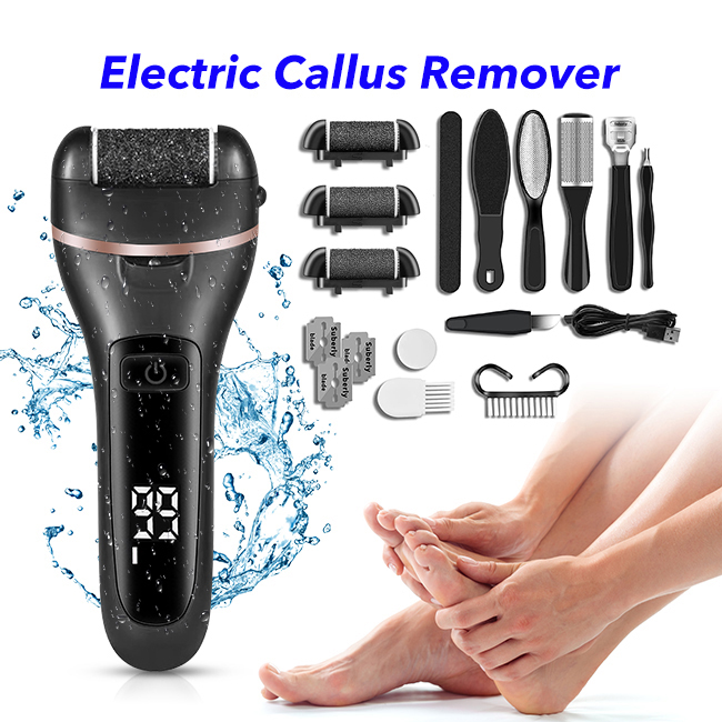 Electric Callus Remover for Feet Scrubber Remove Dead Skin Pedicure Tools Kit with 3 Roller Heads (black)