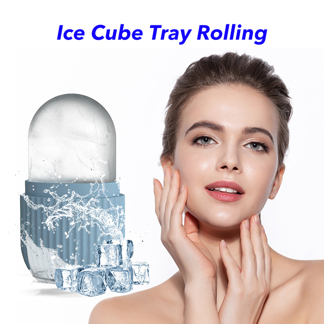 Ice Roller For Face Icing Tool Food-Grade Leak-Proof Silicone Reusable Face Massage Cube Ice Mold Holder (blue)