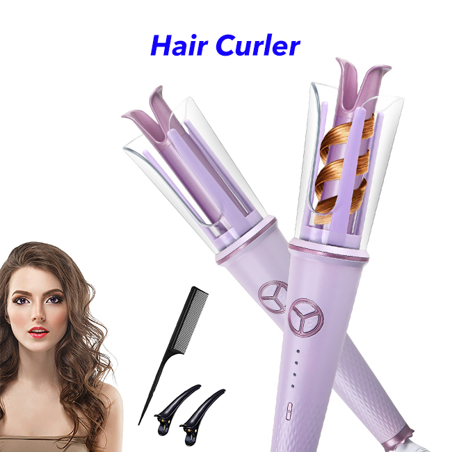 Cordless Anti-tang Auto Hair Curling Iron Wand Automatic Hair Curler(Purple)