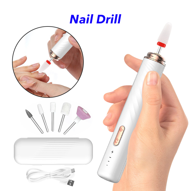  Electric Nail Drill for Nail Grind Trim Polish Rechargeable Portable Nail File Set Cordless Electric Manicure Pedicure Kit(White)