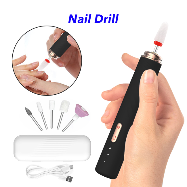  Electric Nail Drill for Nail Grind Trim Polish Rechargeable Portable Nail File Set Cordless Electric Manicure Pedicure Kit(Black)