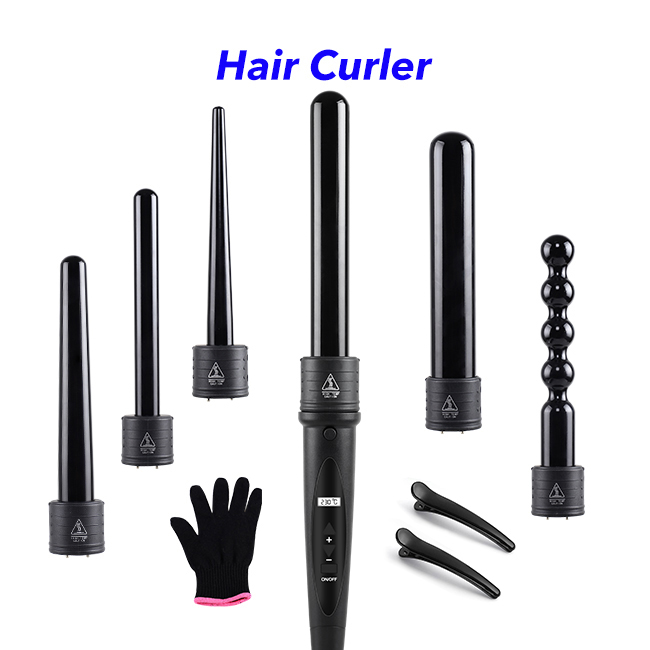 6 In 1 Curling Iron Wand Set LCD Display Hair Curler Wand Interchangeable Hair Curler