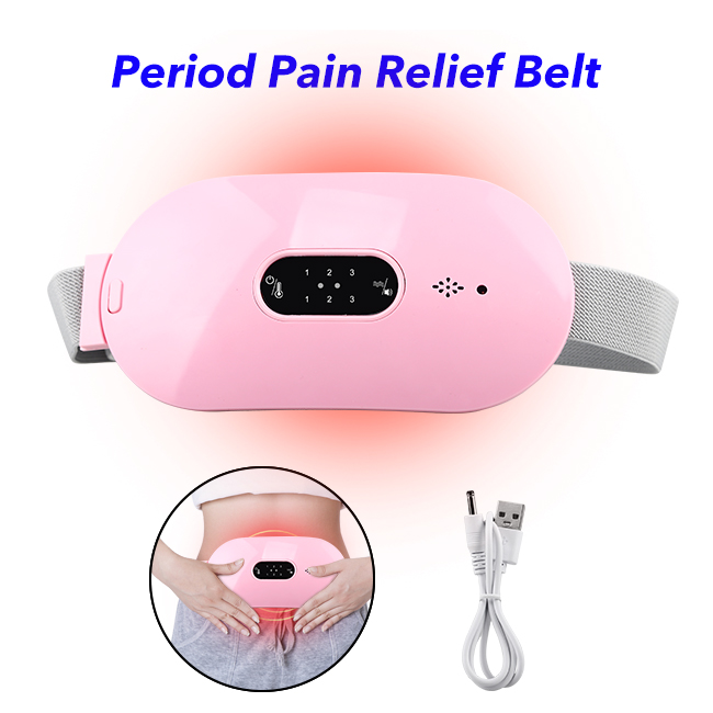 Fast Heating Belly Wrap Belt Portable Electric Menstrual Massager with 3 Vibration Modes Period Pain Relief Device(Pink)