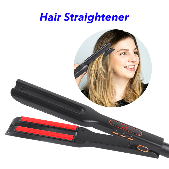 Double Straight Copper Flat Irons Adjustable Temp Curling Wand Hair Straightener