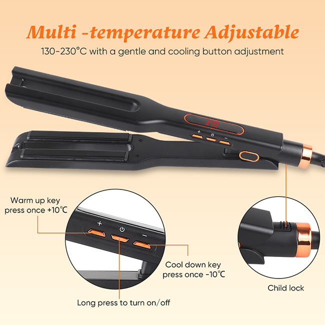 Double Straight Copper Flat Irons Adjustable Temp Curling Wand Hair