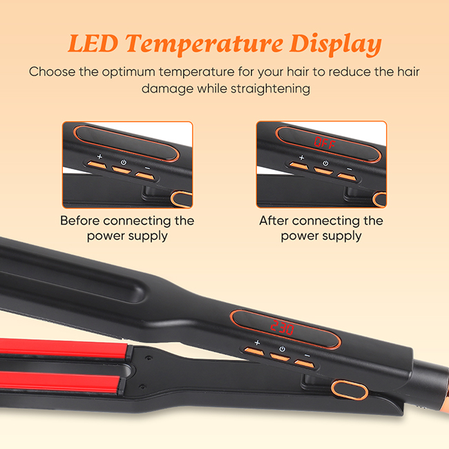 Double Straight Copper Flat Irons Adjustable Temp Curling Wand Hair