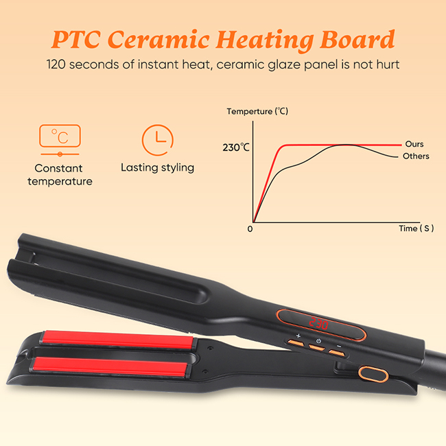 Double Straight Copper Flat Irons Adjustable Temp Curling Wand Hair