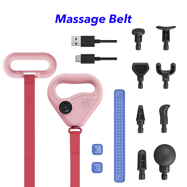 Deep Tissue Percussion Vibration Massage Belt Slimming Vibration Massage Gun with Belt（Pink）
