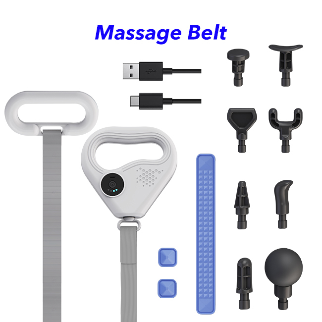 Deep Tissue Percussion Vibration Massage Belt Slimming Vibration Massage Gun with Belt（White）