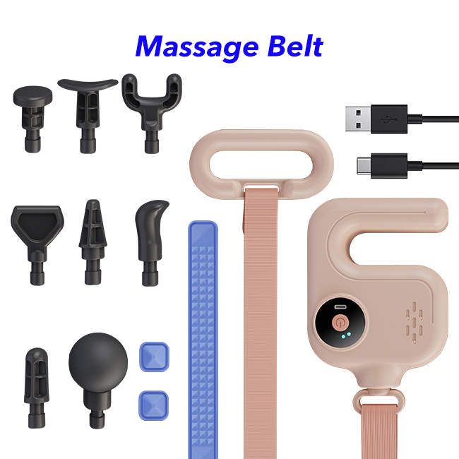 Deep Tissue Lateral and Percussion Vibration Belt Slimming Vibration Massage Gun with Belt（Pink）