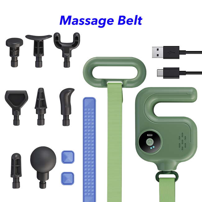 Deep Tissue Lateral and Percussion Vibration Belt Slimming Vibration Massage Gun with Belt（Green）