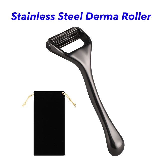 Stainless Steel Derma Face Roller Lift Up Decrease Puffiness Face Roller Nasolabial Fold Acupuncture Micro Derma Roller (Black)