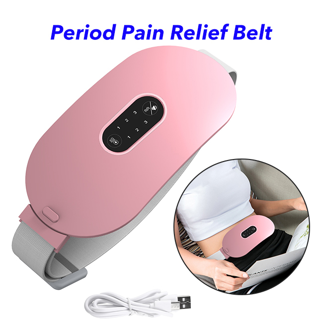 Electric Waist Belt Device Portable Cordless Fast Heating Pad with 6 Heat Levels and 6 Massage Modes (Pink)