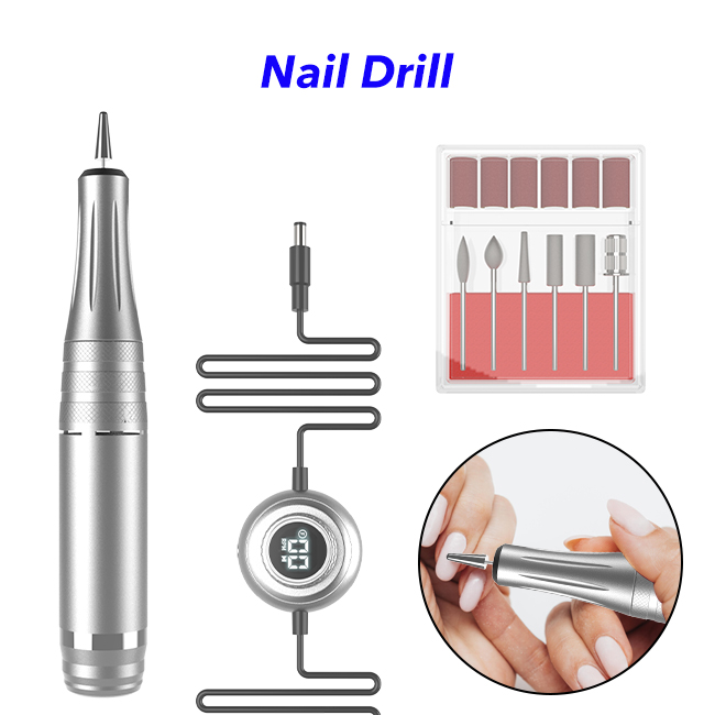 Nail Salon Tool Professional Electric Portable Nail Drill(Silver)