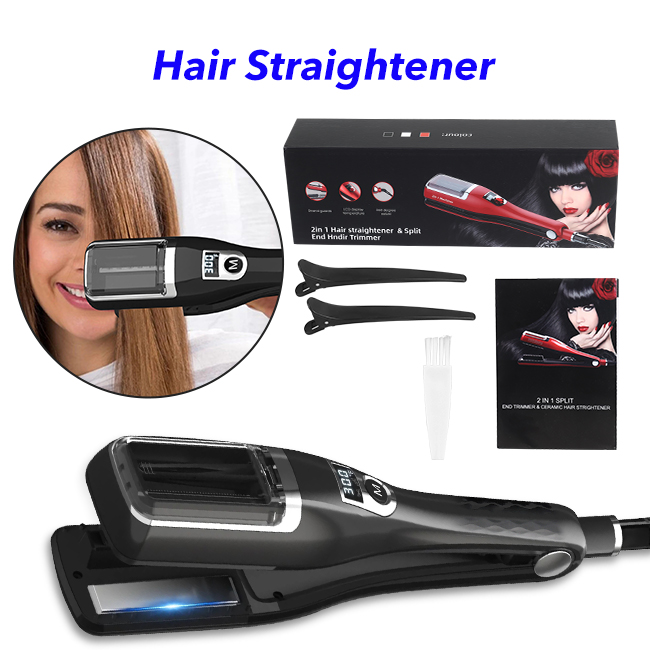 2 In 1 Flat Iron And Hair Trimmer 5 Levels Of Temperature Adjustable Straighten And Repair Split Ends Hair Straightener(Black)