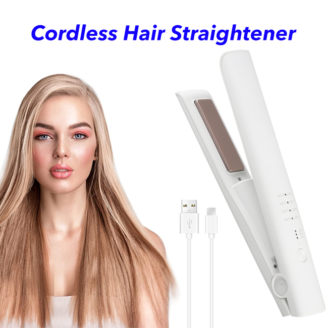 Cordless Flat Iron Professional Hair Straightener Wireless Hair Straightener and Curler(White)