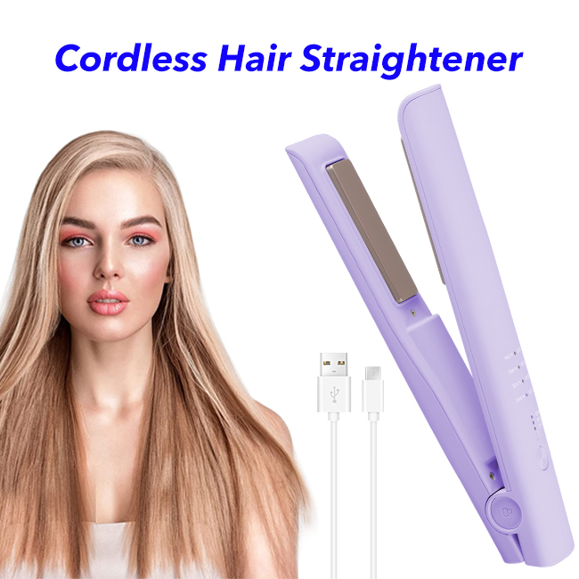 Cordless Flat Iron Professional Hair Straightener Wireless Hair Straightener and Curler(Purple)