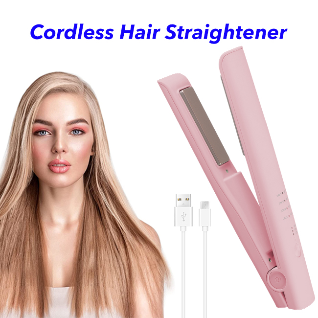 Cordless Flat Iron Professional Hair Straightener Wireless Hair Straightener and Curler(Pink)