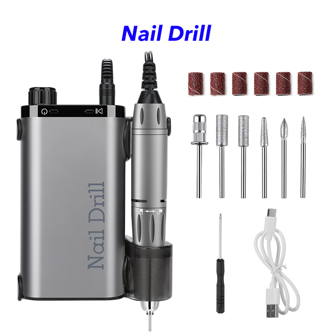 Electric 35000Rpm Rechargeable Portable Nail Drill Machine(Grey)