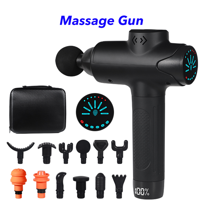 7 Speeds LCD Handheld Vibrating Muscle Massage Gun with Pressure Sensor (Black)