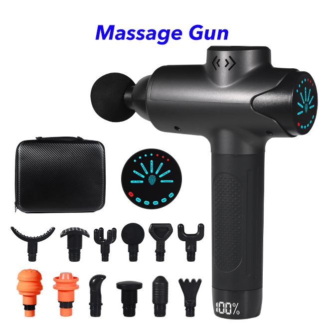 7 Speeds LCD Handheld Vibrating Muscle Massage Gun with Pressure Sensor (Grey)