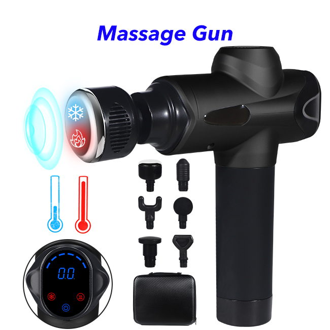 20 Speeds Pressure Sensor Deep Tissue Muscle Massage Gun with Heat and Cold Head (Black)