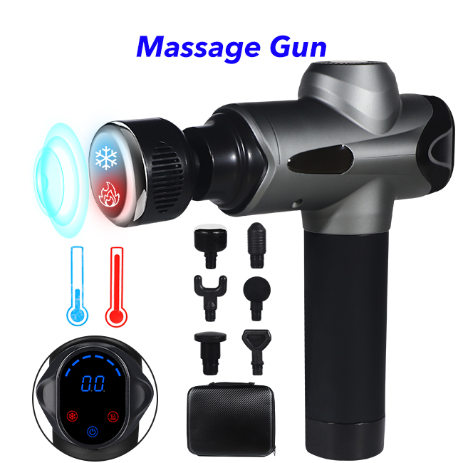 20 Speeds Pressure Sensor Deep Tissue Muscle Massage Gun with Heat and Cold Head (Grey)
