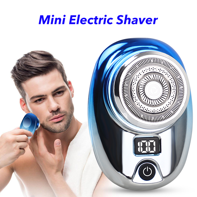 New Upgrade Pocket Size USB Rechargeable Men Razor Painless Mini Portable Electric Shaver for Men (Blue)