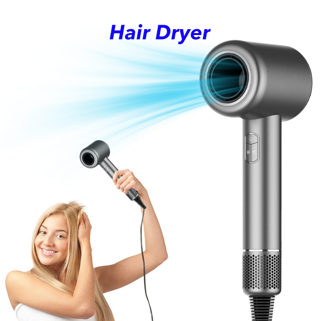Salon Fast Drying 110,000RPM High-speed Negative ionic Hair Blow Dryer Professional Ionic Hair Dryer（Grey)