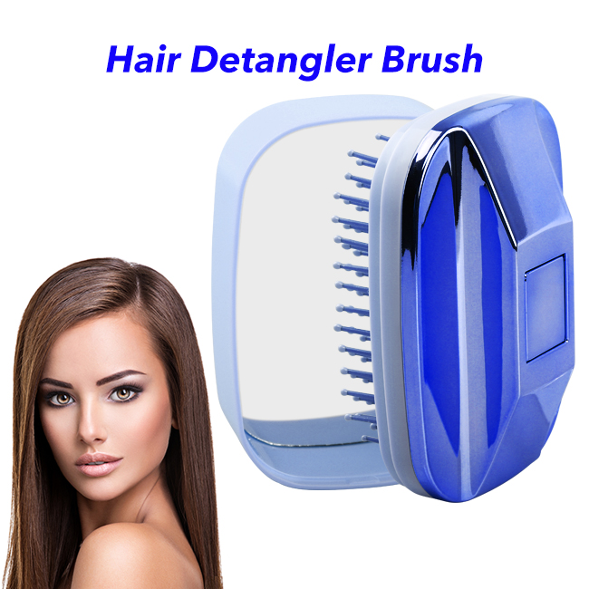 Portable Women Mini Air Cushion Massager Brush Airbag Comb Wet And Dry Detangling Brushes With Mirror Set (Blue)