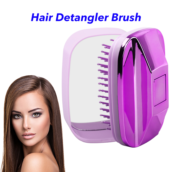 Portable Women Mini Air Cushion Massager Brush Airbag Comb Wet And Dry Detangling Brushes With Mirror Set (Purple)