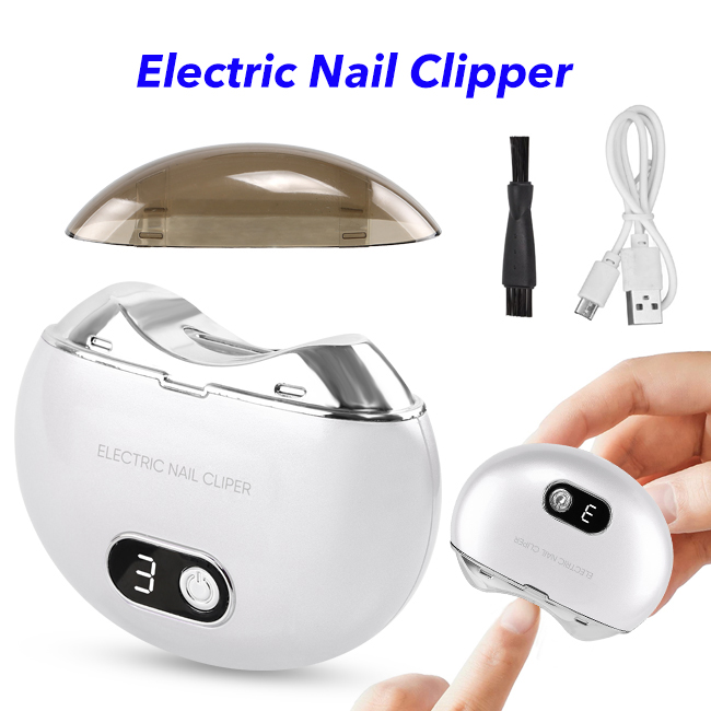 Electric Nail Clippers Safety Fingernail Cutter and Filer Rechargeable Nail Trimmer Automatic Nail Clipper (White)