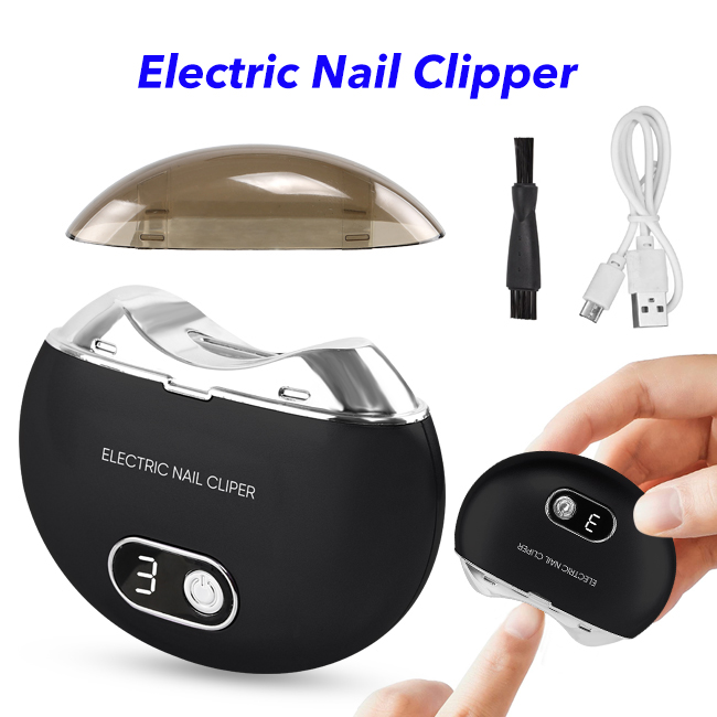 Electric Nail Clippers Safety Fingernail Cutter and Filer Rechargeable Nail Trimmer Automatic Nail Clipper (Black)