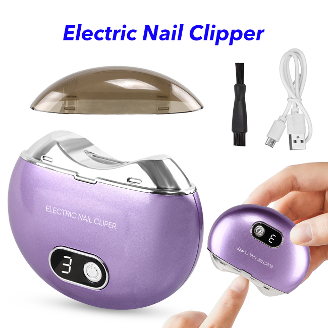 Electric Nail Clippers Safety Fingernail Cutter and Filer Rechargeable Nail Trimmer Automatic Nail Clipper (Purple)