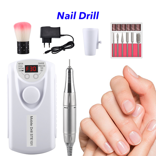 30000Rpm Portable Professional Electric Nail Drill Machine(White)
