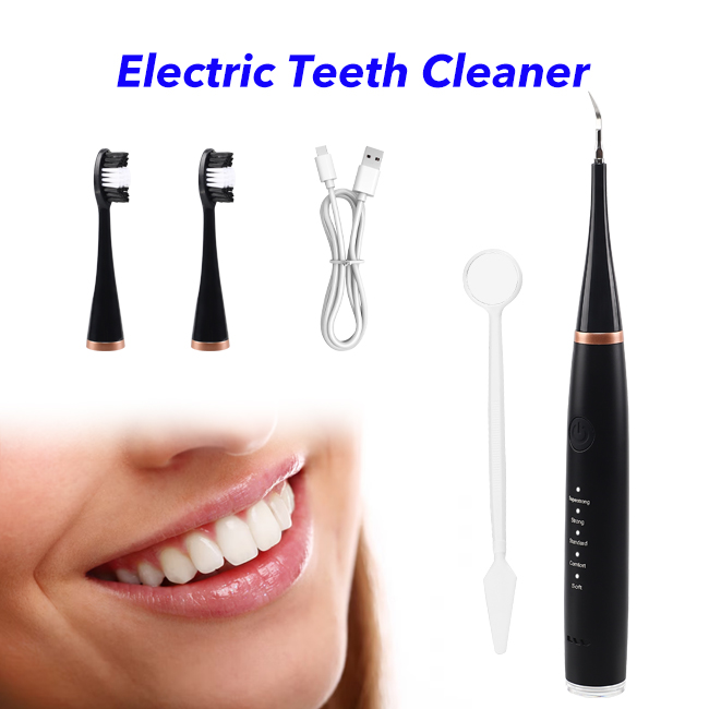 3 in 1 Multifunctional Waterproof Cordless Electric Toothbrush High Frequency Vibration Electric Teeth Cleaner with Dental Mirror (Black)