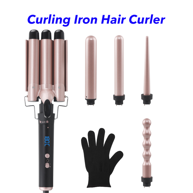 Curling Iron Set 5 In 1 Ceramic Interchangeable Triple Barrel Curling Wand Set