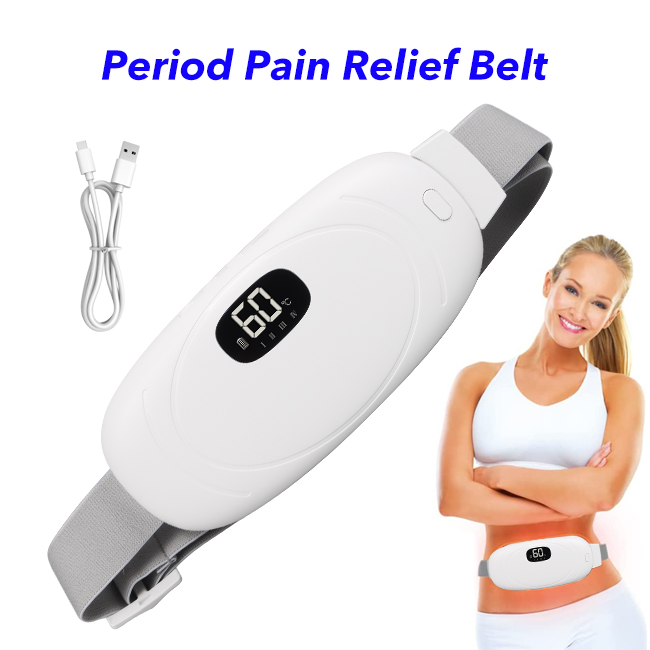 Portable Cordless Electric Fast Heating Belly Wrap Belt Heating Pad for Back Pain with 5 Heat Levels and LED Screen (White)