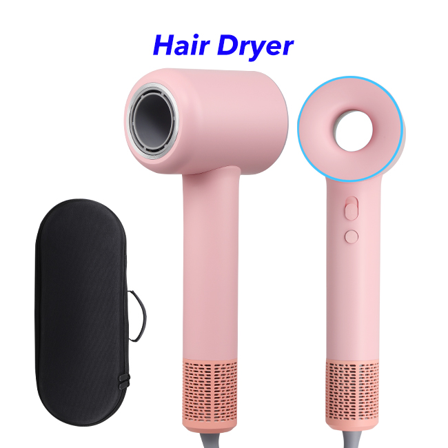 110000 RPM High-Speed Brushless Motor Negative Ionic Blow Dryer Hair Dryer with 3 Nozzles and 1 Diffuser (Pink)