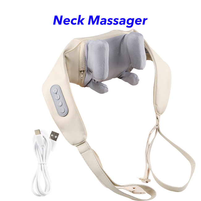 Deep Shiatsu Car Massage Belt Electric Kneading Massager Shiatsu Back Shoulder and Neck Massager (Beige)