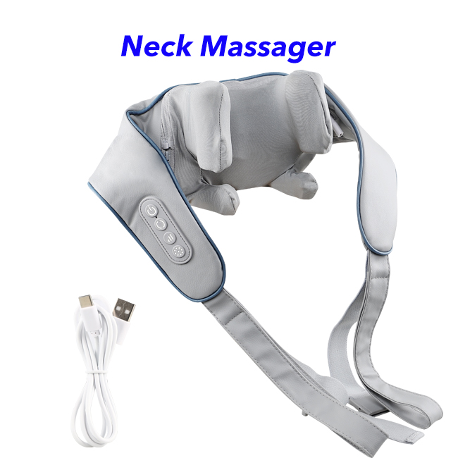 Deep Shiatsu Car Massage Belt Electric Kneading Massager Shiatsu Back Shoulder and Neck Massager (Grey)