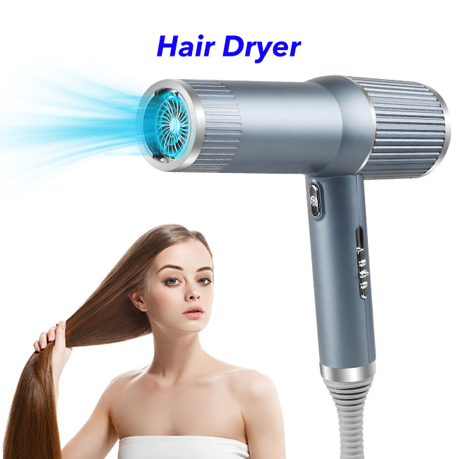 New Design T Shape High Speed 1300w Blow Dryer One-Touch Cooling Hair Dryer With Diffuser(Grey)