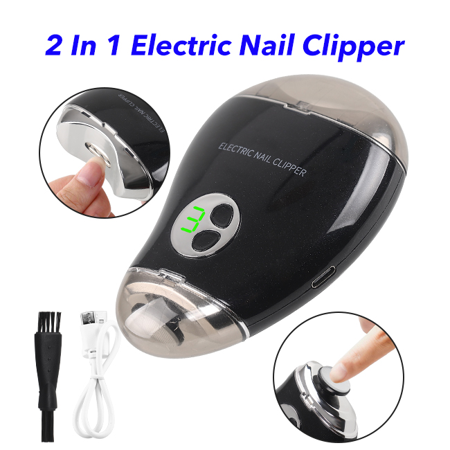 Rechargeable Electric Automatic Nail Clipper With 3-Speeds Levels And Nail Clip Storage(Black)
