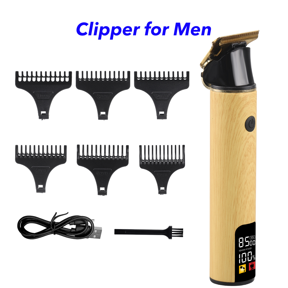Professional Barber Electric Cordless Rechargeable Hair Clipper and Trimmer for Men(Wood Grain)