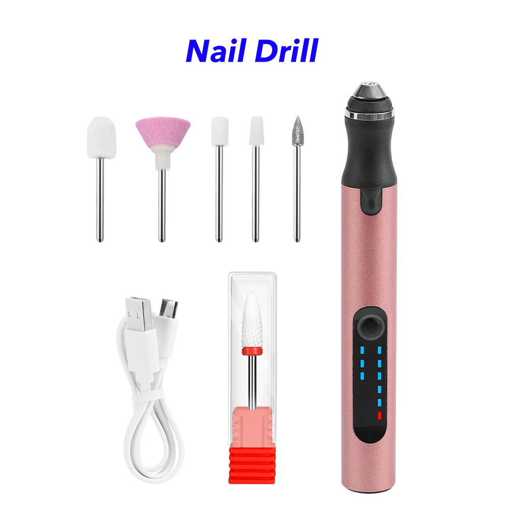 Portable Electric Nail Drill Cordless Usb Rechargeable Professional Nail Drill Machine Set (Rose Gold)