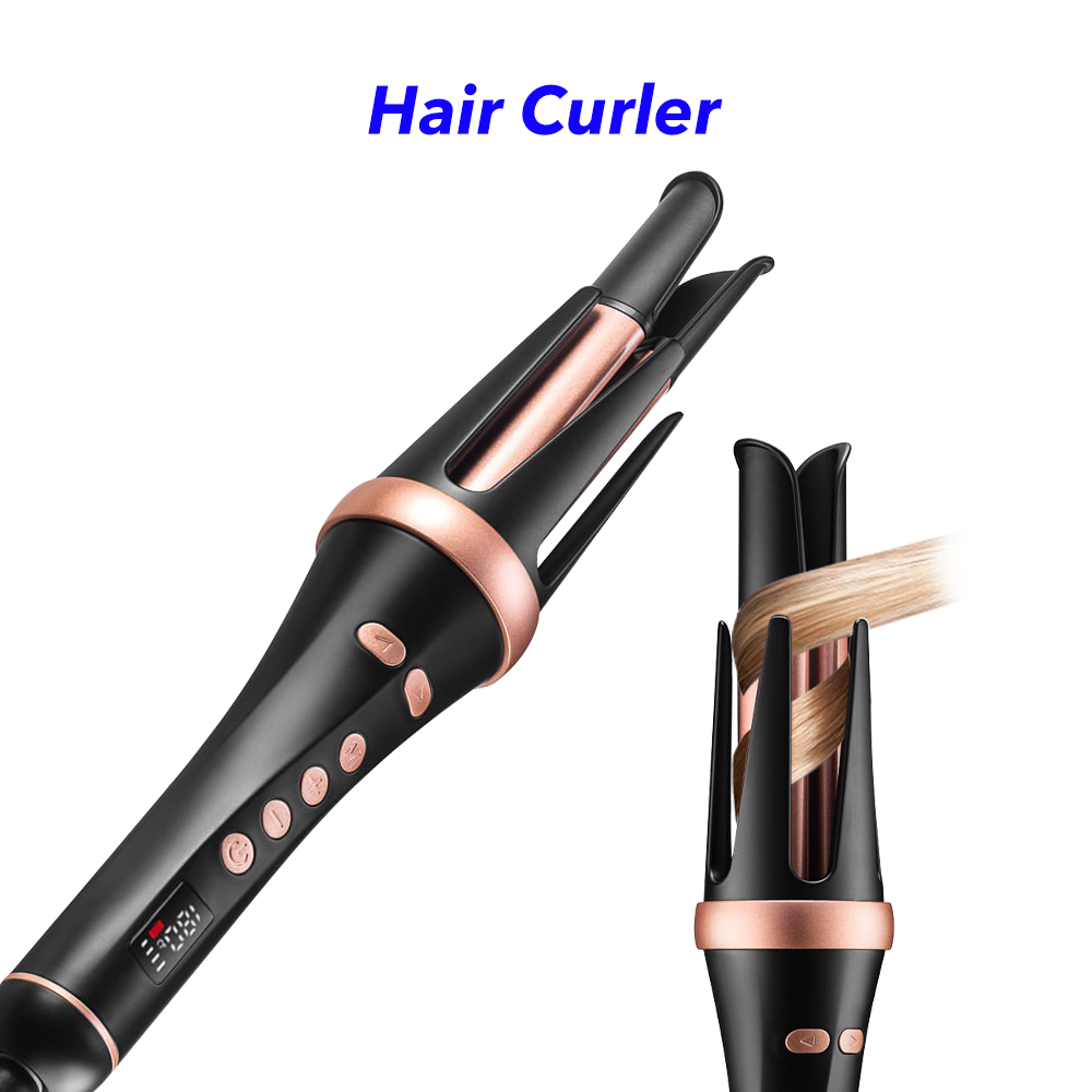 Automatic Curling Iron Professional Portable Rotating Auto Hair Curler With 7 Temperatures And 5 Timers (Rose Gold Black)