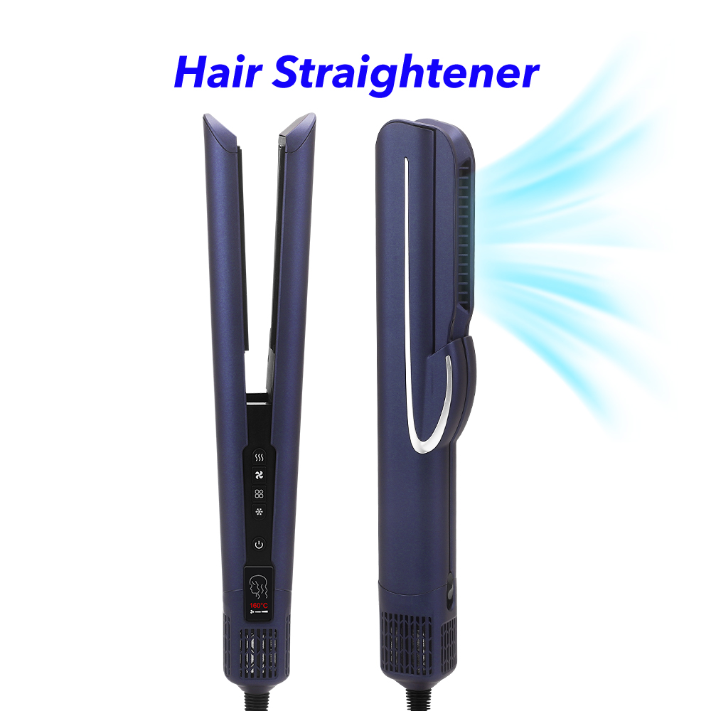 Professional Styling Tool LCD Display 2 in 1 Wet to Dry Hair Dryer and Straightener with High Speed Air (Full Blue)