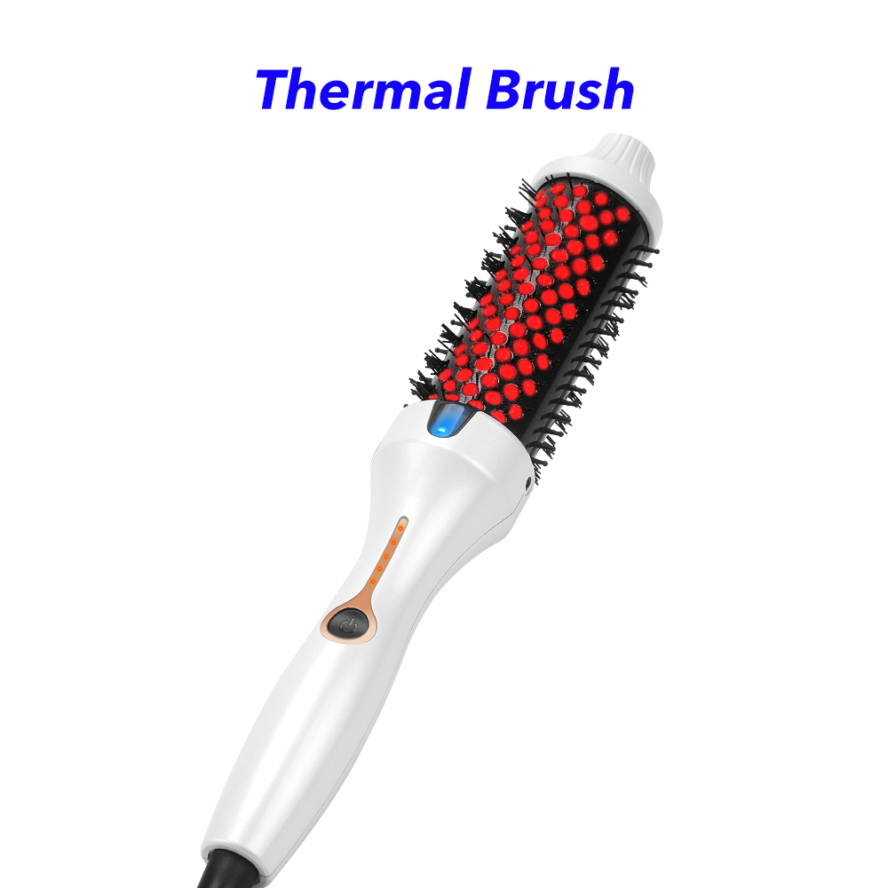 Portable Ionic PTC Heated Ceramic Brush Electric 9 Temperature Infrared Curling Iron Thermal Brush for Straightening (B)