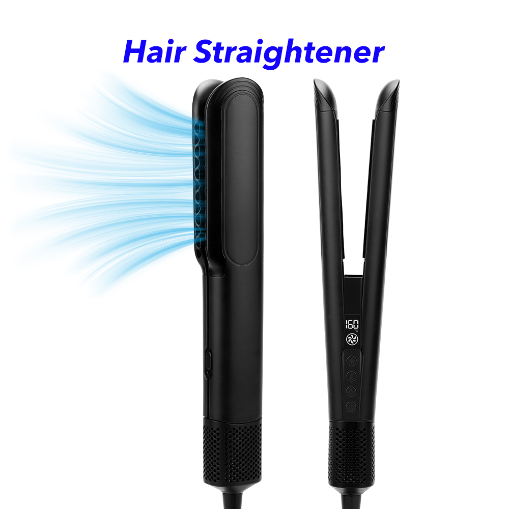 Rapid Heat Up LCD Display High Speed Ionic 2 in 1 Wet to Dry Hair Dryer and Straightener with Air (Matte Black)